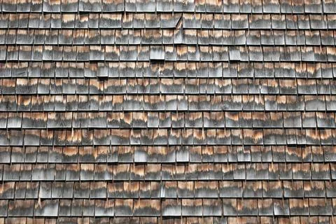 Weathered Cedar Shingle Wall Background Texture Rustic Wooden Siding Pattern Foto stock