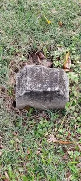 Weathered concrete block on grassy patch Stock Photos