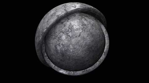 Weathered concrete sphere inside of two aged concrete hemispheres Video stock 221995649