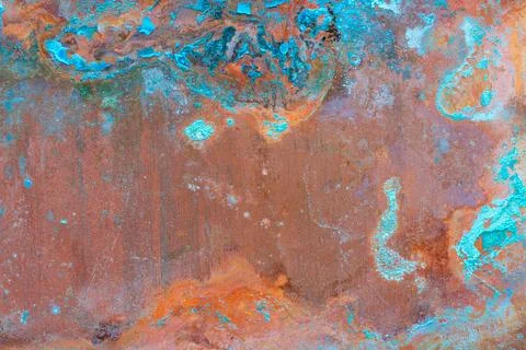 Weathered Copper Surface with Blue Verdigris Patina Texture Stock Photos