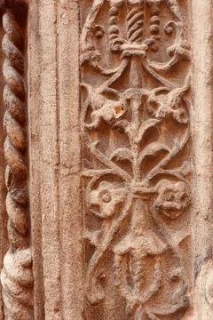 Weathered detailed panel of the intricate pattern on a wall in Toledo, Spain Stock Photos