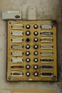 Weathered doorbell panel 스톡 사진