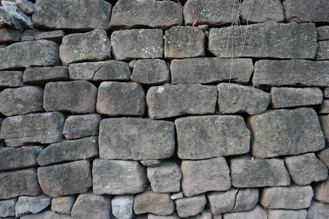 Weathered Dry Stone Wall Texture In Cromford, Derbyshire, England. Stock Photos