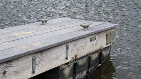 Weathered Floating Dock on Calm Grey Water – Close Up Pier Texture Stock Footage 331663677