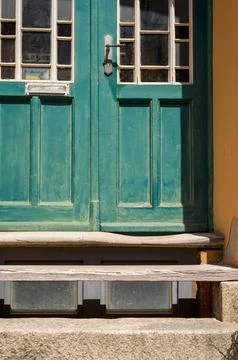 Weathered Green Door and Steps Stock Photos