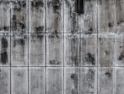 Weathered Grey Concrete Panel Wall Texture Background with Vertical Grid Line Stock Photos
