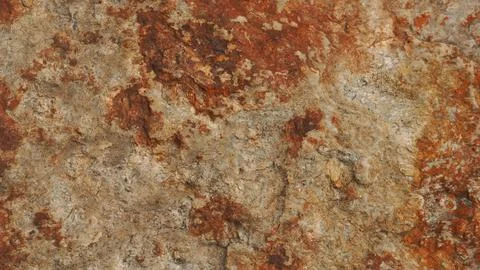Weathered Mediterranean limestone wall texture with rust coloured mineral stains Foto stock