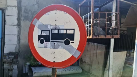 Weathered No Trucks Allowed Traffic Sign in Rural Industrial Area Video stock 332646822
