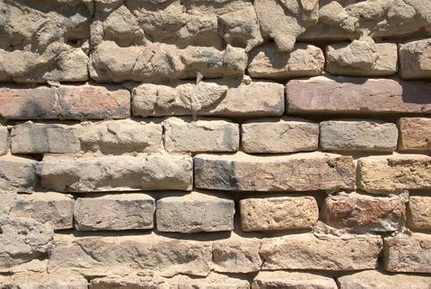 Weathered Old Brick Wall, Mortar with Rustic Texture and Stone Masonry Detail Stock Photos