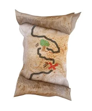 Weathered Old Paper Scroll, With Imaginary Treasure Map Stock Illustration