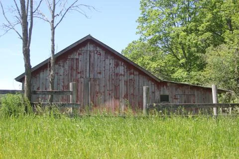 Weathered Red Barn In Sleeping Bear Dunes, Michigan Stock Photos
