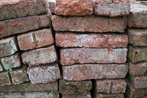 Weathered Red Bricks Stack Stock Photos