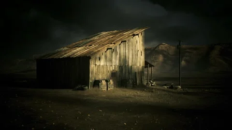 Weathered rural barn surrounded by misty mountains and silent dust Stock Footage 339799598