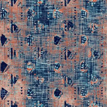 Weathered rustic coastal style distressed woven texture. Nautical blue red Illustrazione stock