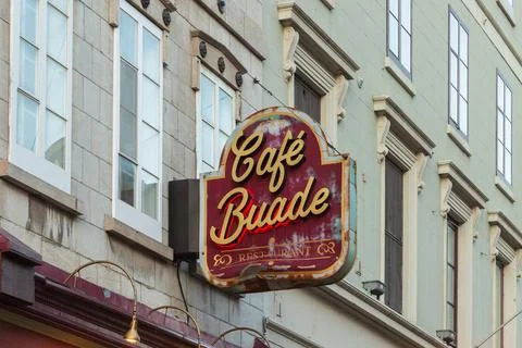 The weathered sign of Café Buade Stock Photos