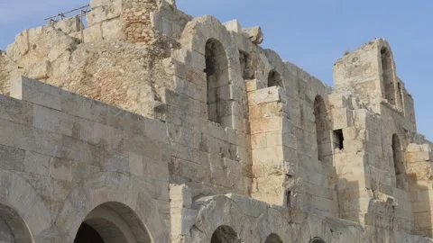 Weathered Stone Arches of the Odeon of Herodes Atticus in Athens Greece Vídeos de archivo 340922591