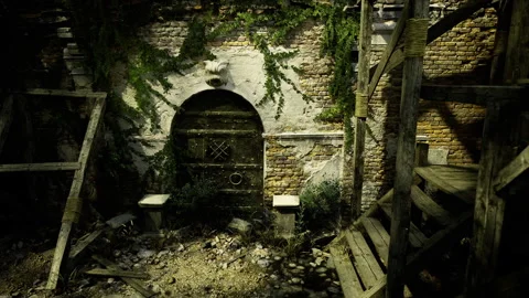 Weathered stone archway displaying layered textures and decay details Stock Footage 341589653