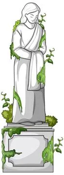 Weathered Stone Statue Overgrown With Green Vines Stock Illustration