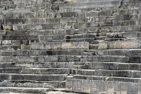 Weathered stone steps of an ancient structure from Segobriga, Spain Stock Photos