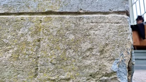 Weathered Stone Wall Surface with Faded Engraving, and Ants 動画素材 336595986