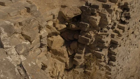 Weathered Stonework and Collapsed Masonry on Great Wall Section in Hebei, China Stock Footage 345679518