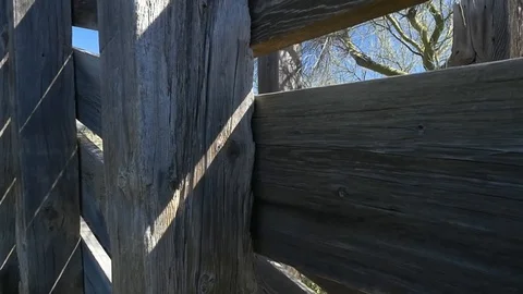 Weathered timbers of a ranch cattle chute Stock Footage 125374081