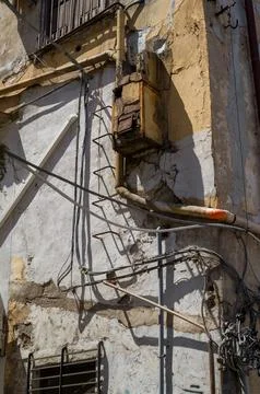 Weathered Wall and Tangled Wires Fotos de archivo