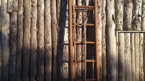 Weathered wall of old barn with a old ladder Stock Footage 89800142