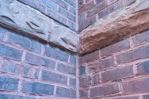 Weathered but well maintained brick corner in Charlotte, North Carolina. Stock Photos