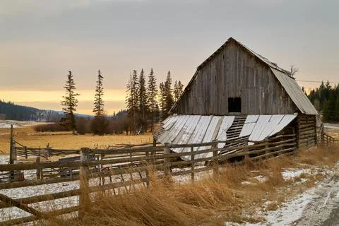 Weathered Winter Ranch Barn 写真素材