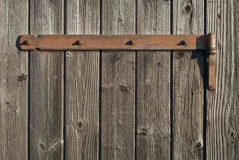 Weathered wood with rusty hinge Foto stock