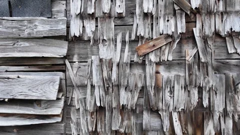 Weathered wood shingle siding on an old dilapidated barn in rural Leelanau Stock Footage 342333579