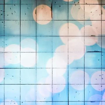 Weathered wooden panel grid is featuring pastel bokeh overlays in flat vector Stock Photos