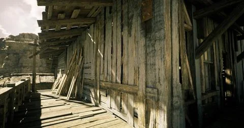 Weathered wooden structure in a rustic setting showcases times impact Stock Illustration