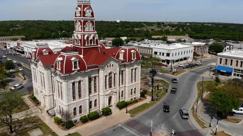 Weatherford Texas USA Parker County Courthouse Aerial Day Stock Footage