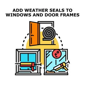 Weatherproofing windows and doors adding insulation sealing concept Ilustración de archivo