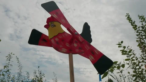 A weathervane in the shape of a rooster. The weather vane moves in the wind. Stock Footage 276294085