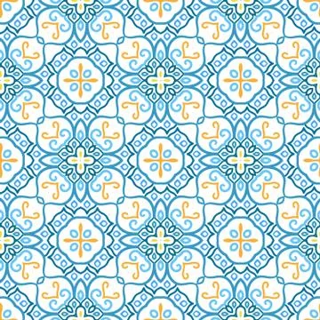 Weave Pattern Yellow Blue Floral Elements Stock Illustration