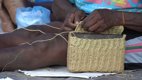 Weave the traditional bag by hand Stock Footage 228436503