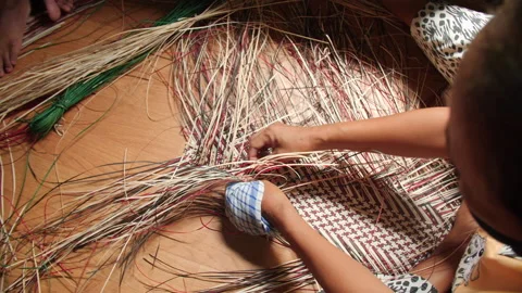 Weaver Making Rattan Pattern Top View, Borneo, HD Stock Footage 148188270