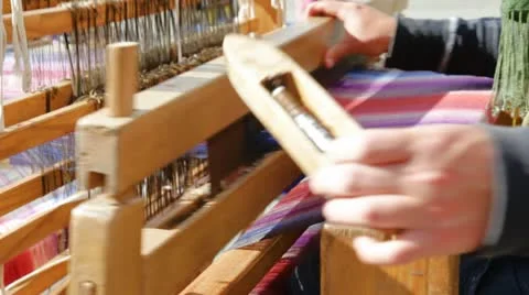 Weaver  with old loom Stock Footage 20524707