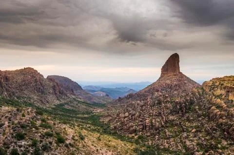 Weavers Needle in the Superstition Mountains National Monument in Central Arizon Stock Photos