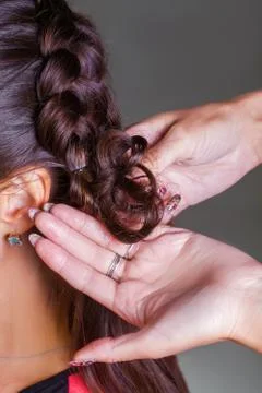 Weaving braid in salon Stock Photos
