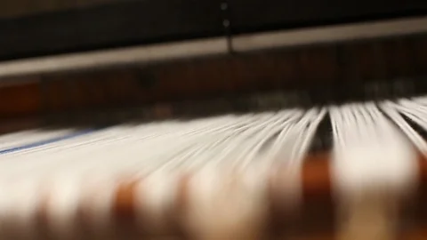Weaving Close Up Threads Moving Shallow Depth Of Field Vídeo Stock 102137266