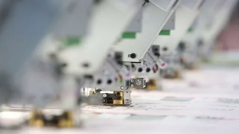 Weaving factory drawing with the sewing machine Video stock 77988111