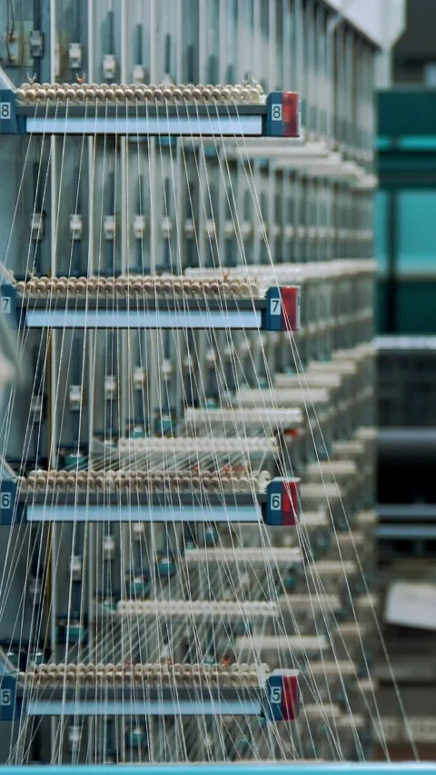 Weaving factory. thread coloring. textile industry. automated work process of Stock Footage 319994529