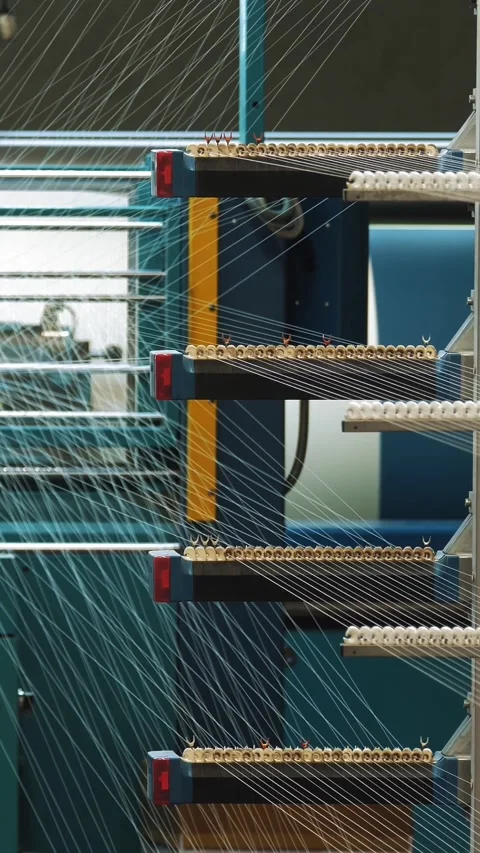 Weaving factory. thread coloring. textile industry. automated work process of Stock Footage 321461325