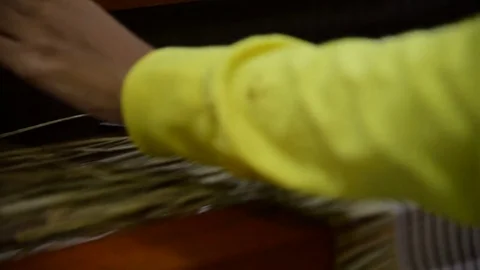 Weaving  the grass straws to the warps Stock Footage 71199816