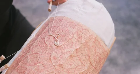 Weaving of a lace doily Stock Footage 115160743