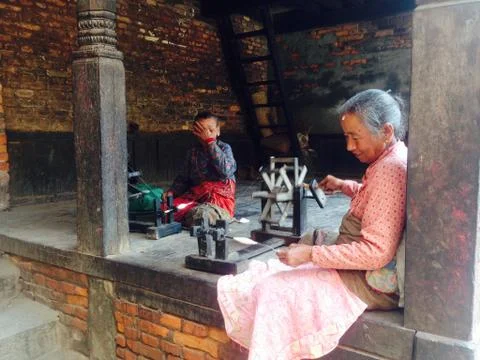 Weaving Ladies in Nepal Stock Photos